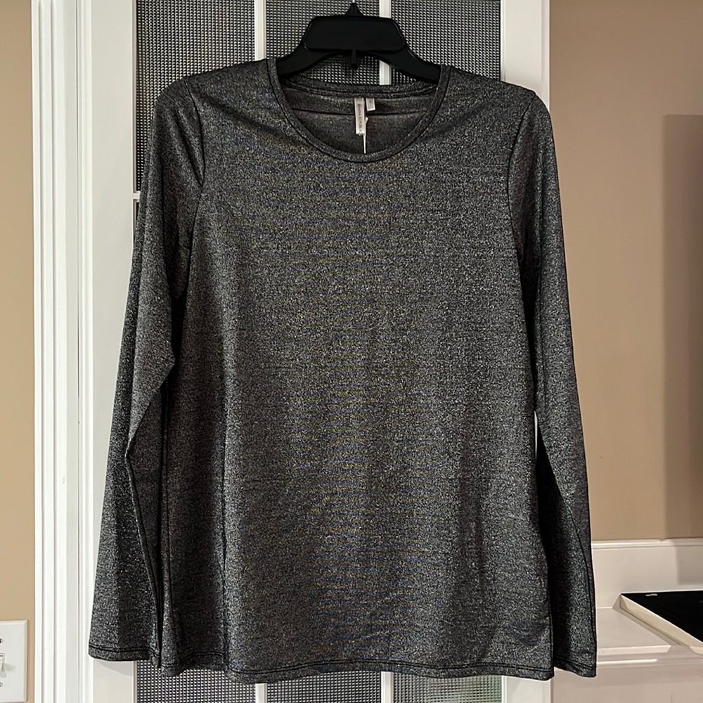 Black metallic BR long sleeve top
